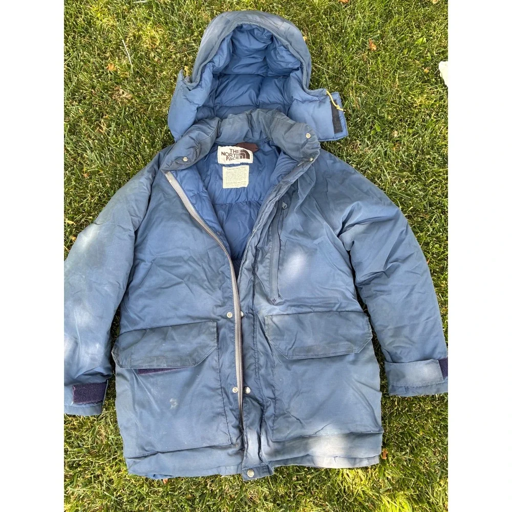 Vintage The North Face Brown Label Down Parka Blue Puffer Jacket Hooded Mens M